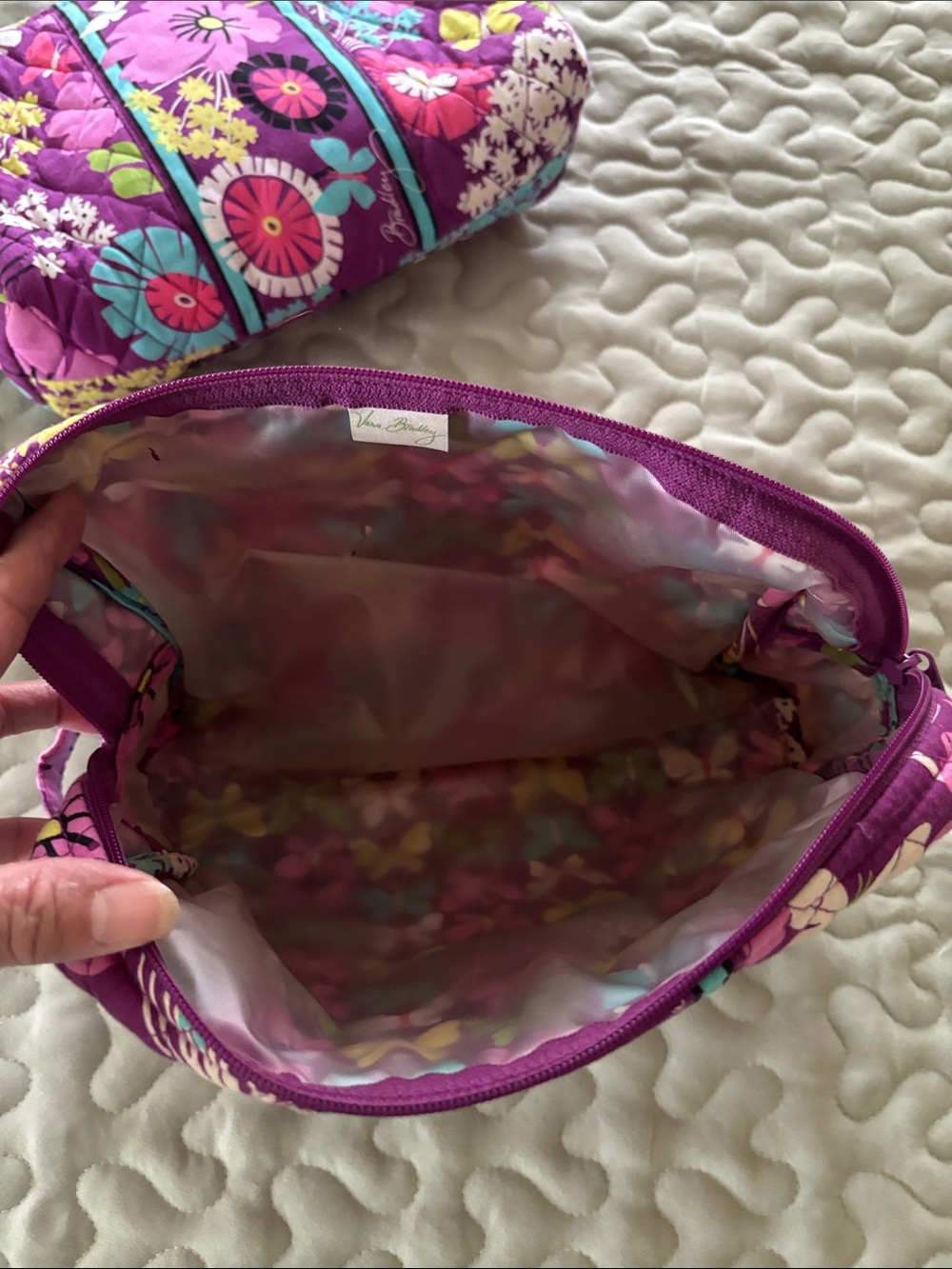 Vera Bradley Retired Flutterby Quilted Floral Lined Cosmetic Pouches Bags 2 - Picture 9 of 14